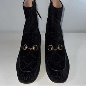 Authentic  Gucci Horsebit GG Velvet Crystal Ankle Boot